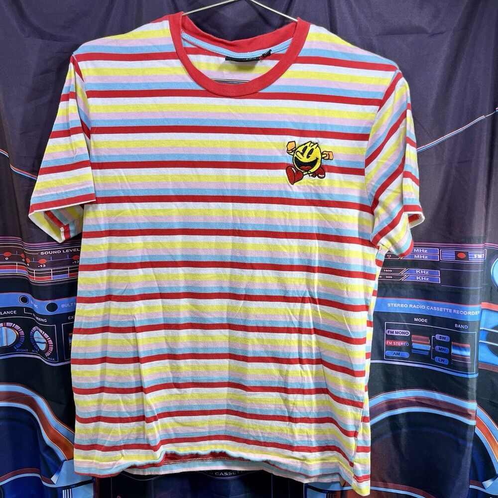 PAC MAN 80's Striped Colorful T-Shirt Women's Small